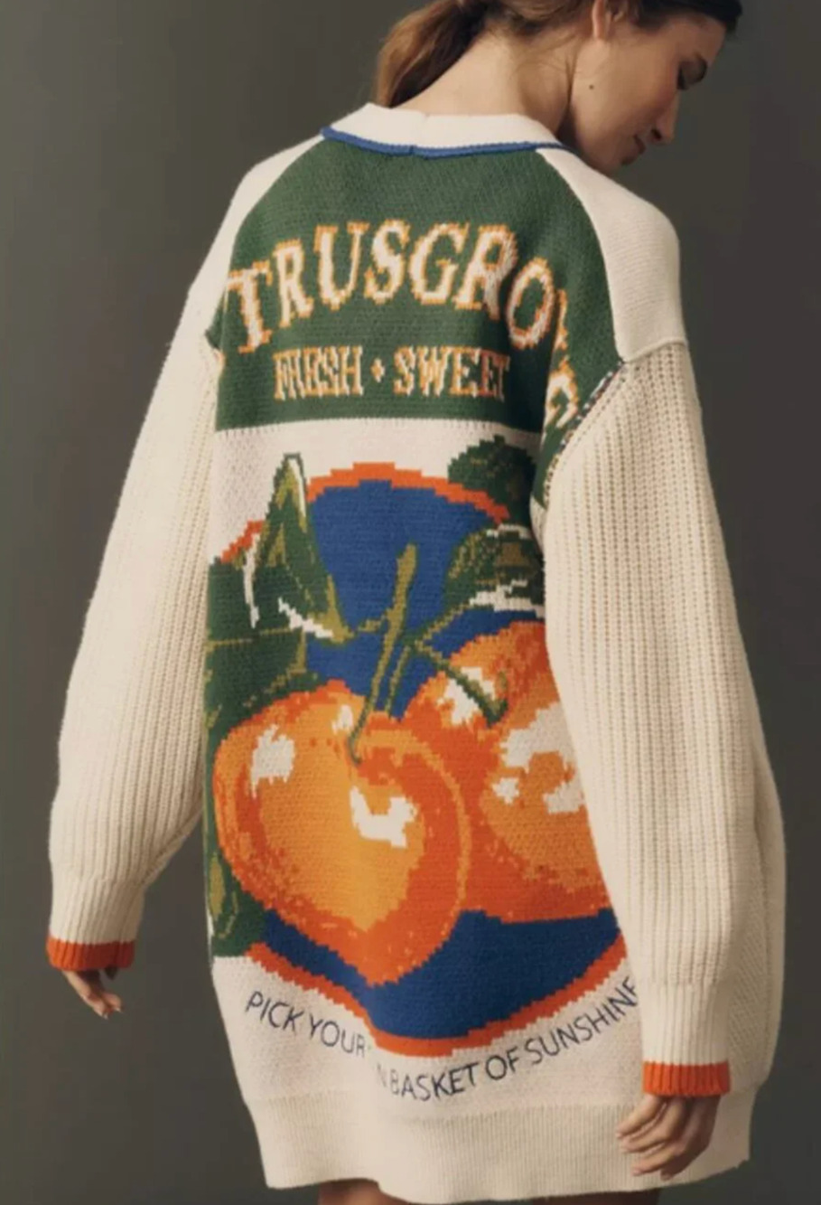 Anthropologie Maeve Cotton Blend Veggie Fruit Motif Cardigan XS
